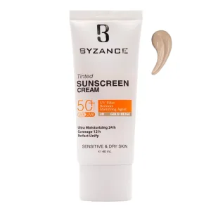 کرم ضد آفتاب رنگی SPF50 بژ طلایی 30 پوست خشک بیزانس