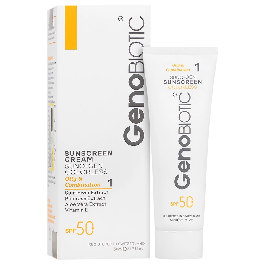 کرم ضد آفتاب SPF50 بدون رنگ پوست چرب ژنوبایوتیک
