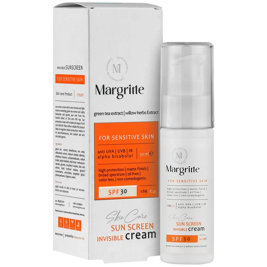 کرم ضد آفتاب بی رنگ پوست حساس SPF30 مارگریت